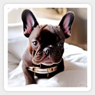 Snuggly and Adorable: A Close-Up Portrait of a Blue Brindle French Bulldog Puppy Waking Up Sticker